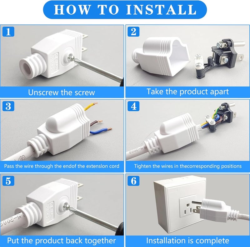 OFOAEEA 3 Prong Replacement Plug, Male Plug end Replacement 3Prongs, 3 Pack Extension Cord Ends with 1 Screwdriver, Neutral Ground Bonding Plu, 3 Wire 15A 125V, Replacementplug 3 Prong, White - Image 4